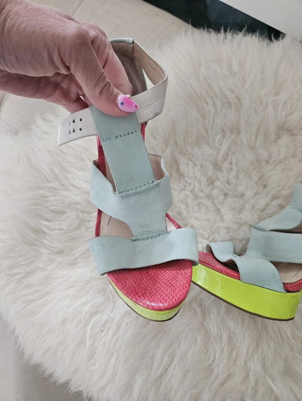 Genuine Leather Colorblock Heels